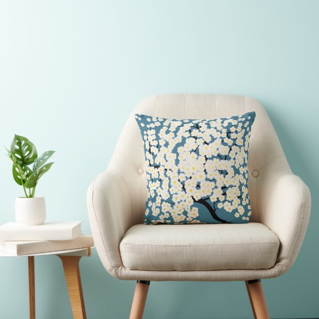 Coussin Arbre d'art à fleurs blanches jolies (Chaise)
