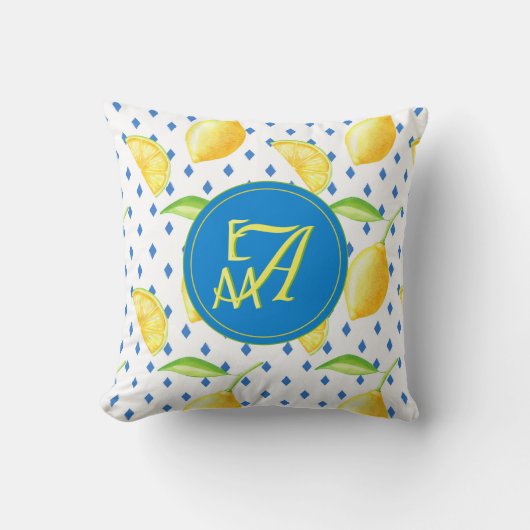 Coussin Arbre de citron monogramme Décor Royal Blue (Recto)