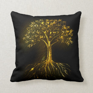 Coussin Arbre de corail en or sur le noir