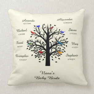 Coussin Arbre de grand-maman, noir la vanille, 8 noms et