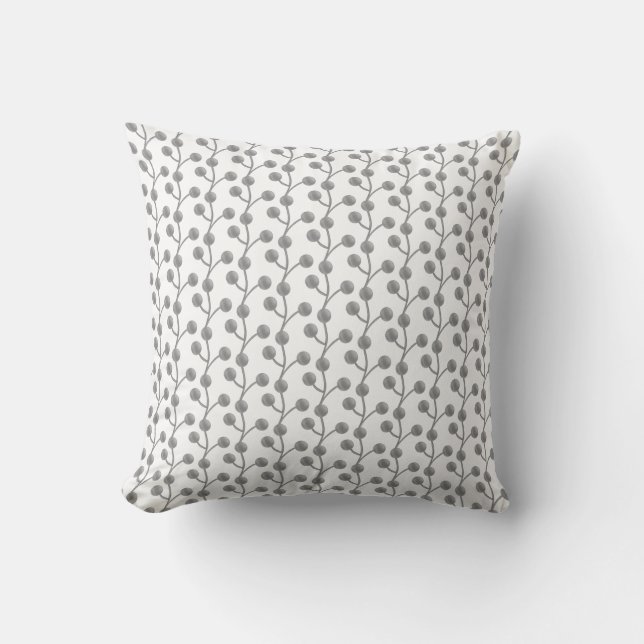 Coussin Arbre de jade gris argenté abstrait sur fond blanc (Recto)
