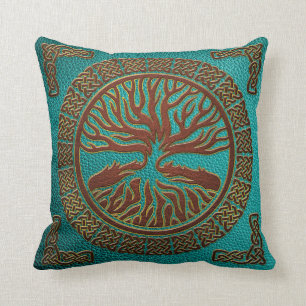 Coussin Arbre de la vie - Yggdrasil - cuir de relief de