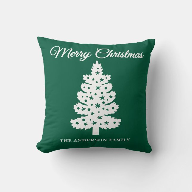 Coussin Arbre de Noël à écriture manuscrite verte (Recto)