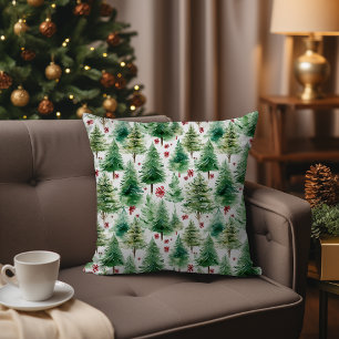 Coussin Arbre de Noël à feuillage persistant Aquarelle For