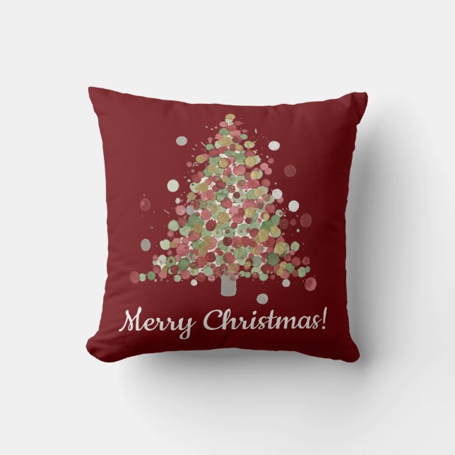 Coussin Arbre de Noël à pois à l'aquarelle (Recto)
