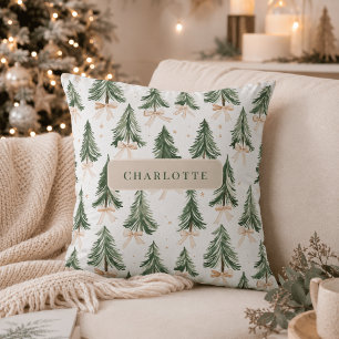 Coussin Arbre de Noël aquarelle personnalisé avec nom