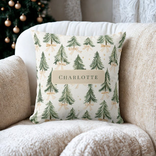 Coussin Arbre de Noël aquarelle personnalisé avec nom