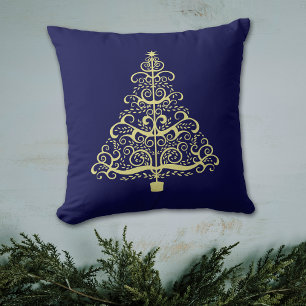Coussin Arbre de Noël Art Nouveau Gold en bleu