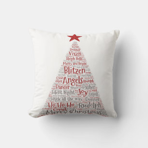 Coussin Arbre de Noël Art Word avec étoile rouge