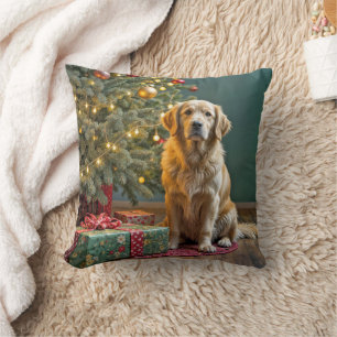 Coussin Arbre de Noël avec chien d'or