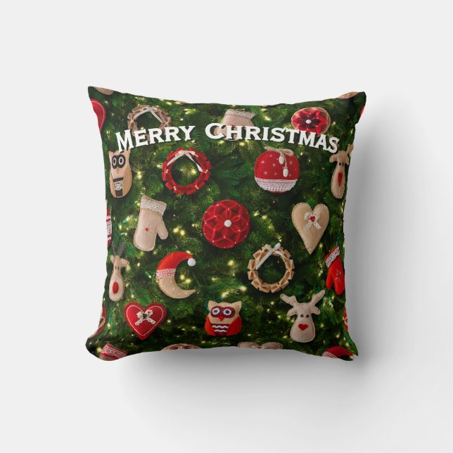 Coussin Arbre de Noël avec des jouets en feutre (Recto)