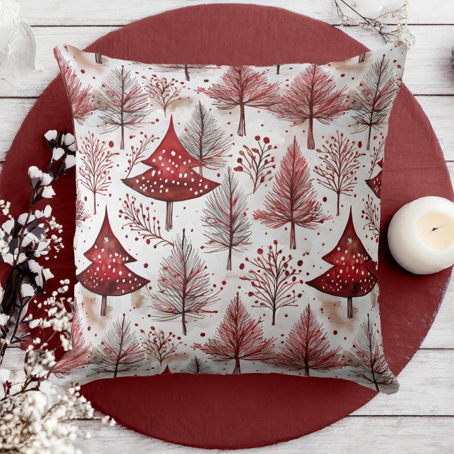 Coussin Arbre de Noël blanc rouge Motif #4 ID1009 (Créateur téléchargé)
