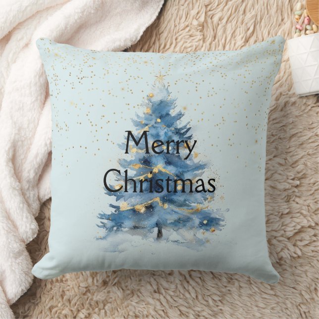 Coussin Arbre de Noël bleu Confetti en or (Couverture)