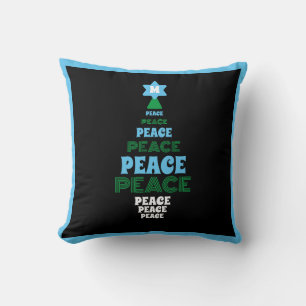 Coussin Arbre de Noël bleu et vert de la paix unique initi