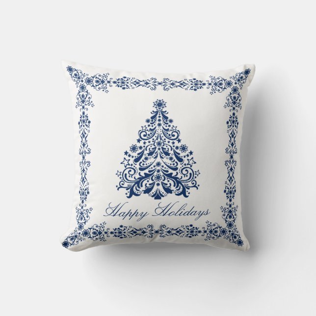 Coussin Arbre de Noël bleu votre arrière - plan et texte (Recto)