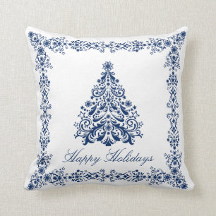 Coussin Arbre de Noël bleu votre arrière - plan et texte