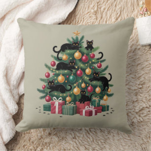 Coussin Arbre de Noël Chats Noirs Amateur de Chats Lumière