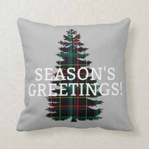 Coussin Arbre de Noël de plaid de tartan de Bonnes Fêtes