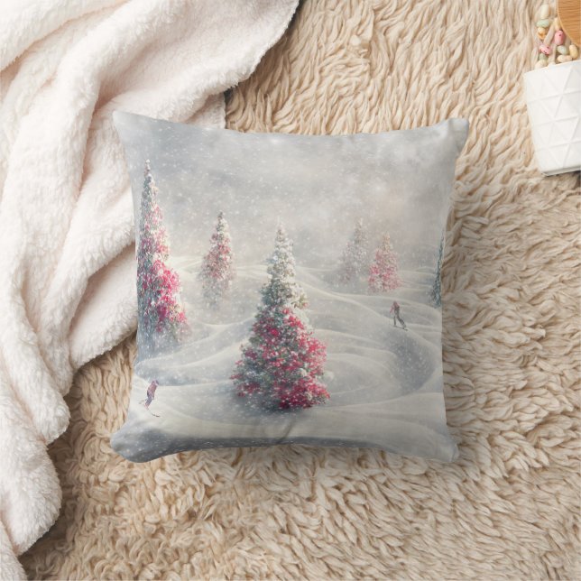 Coussin Arbre de Noël décoratif de neige (Couverture)