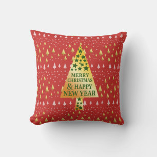 Coussin Arbre de Noël doré - Paysage rouge
