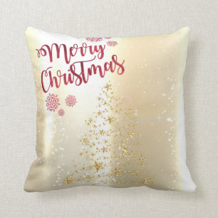 Coussin Arbre de Noël élégant doré brillant, faux