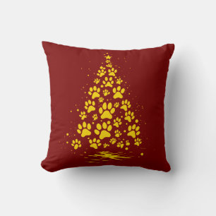 Coussin Arbre de Noël Empreinte de Patte Amateur de Chien