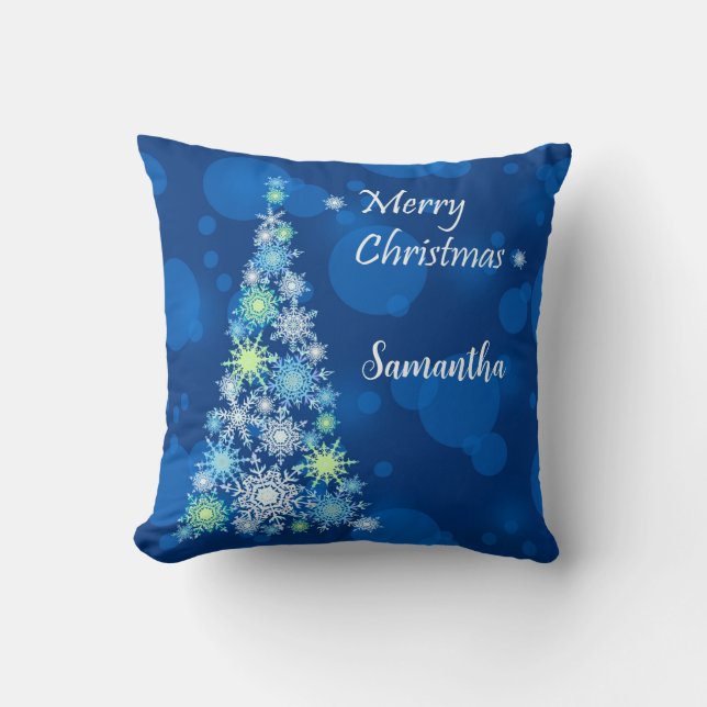 Coussin Arbre de Noël en flocons de neige. (Recto)