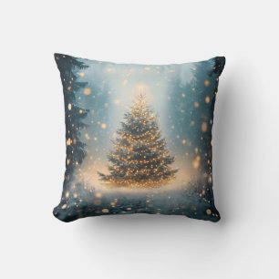 Coussin Arbre de Noël en Forêt Enneigée Magique d'Hiver