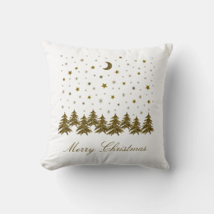 Coussin Arbre de Noël en or brillant, lune, étoiles Noël