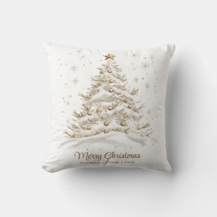 Coussin Arbre de Noël en or et blanc en neige