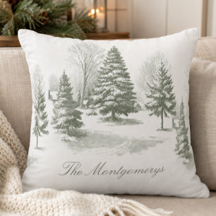 Coussin Arbre de Noël en pin de la forêt hivernale Monogra