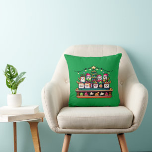 Coussin Arbre de Noël en Sushi Festif - Art Pixel mignon