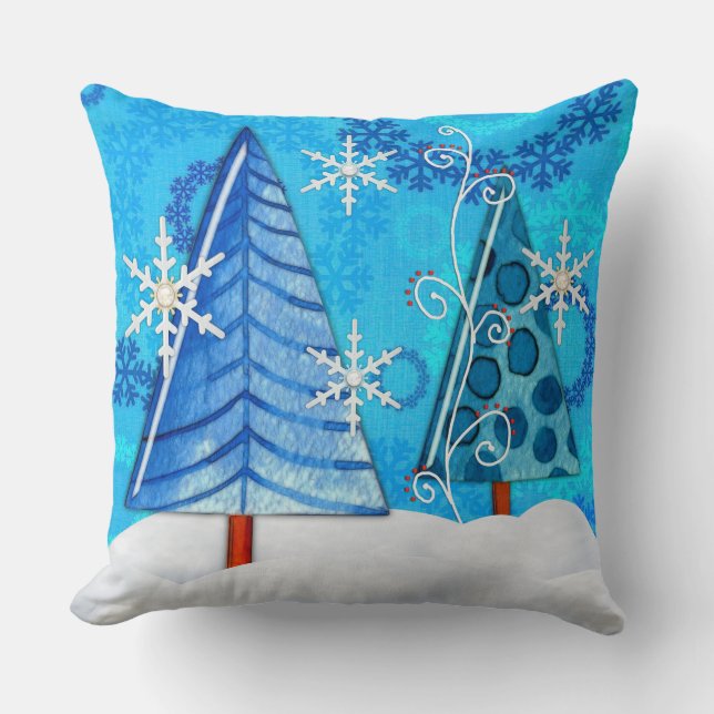 Coussin Arbre de Noël et bijoux à flocons de neige (Recto)