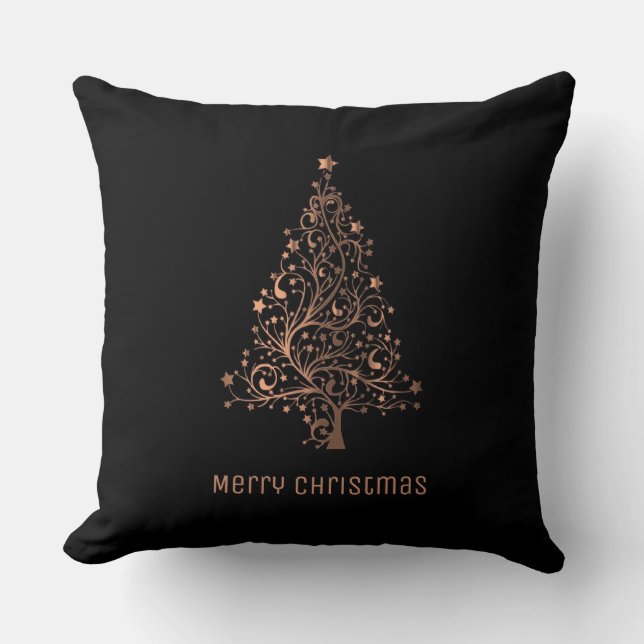Coussin Arbre de Noël Étoiles Black Metallic Cuivre Brown (Recto)