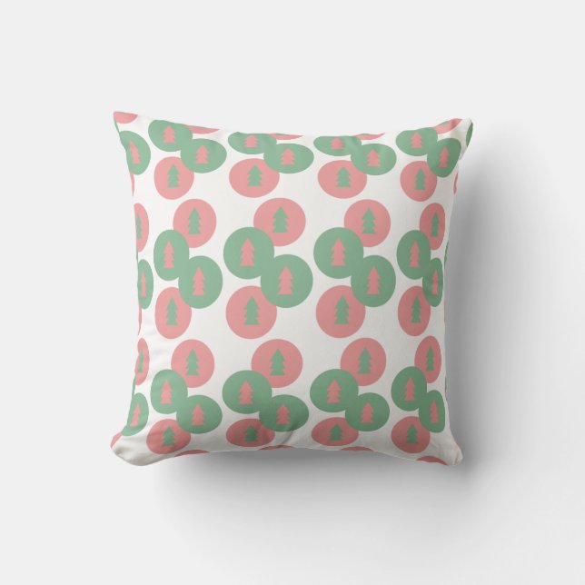Coussin Arbre de Noël Festif Rose Vert à Points de Noël (Recto)