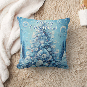 Coussin Arbre de Noël impressionniste Whimsical Bleu