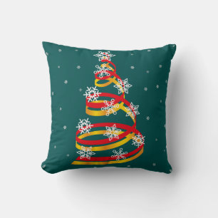 Coussin Arbre de Noël minimaliste aux rubans et flocons de