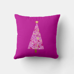 Coussin Arbre de Noël moderne à fleurs magenta