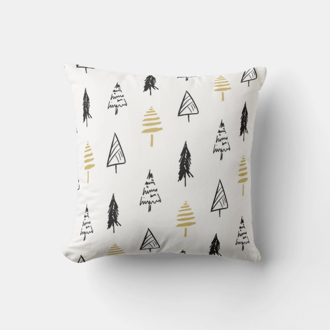 Coussin Arbre de Noël moderne Motif d'or noir (Recto)