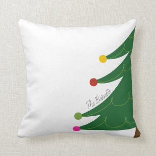 Coussin Arbre de Noël moderne Nom de famille personnalis