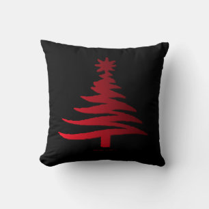 Coussin Arbre de Noël Moderne Pochoir Imprimé Rouge