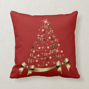 Coussin Arbre de Noël moderne Stars Ornament Gold Bow