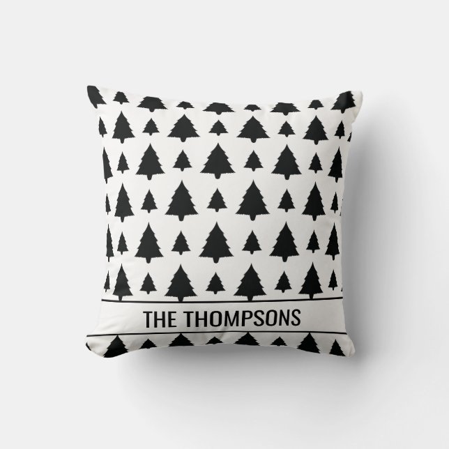Coussin Arbre de Noël noir et blanc Motif et texte (Recto)