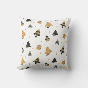 Coussin Arbre de Noël Noir Or et Motif de cadeaux
