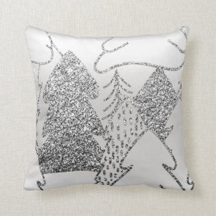 Coussin Arbre de Noël Parties scintillant gris métal argen