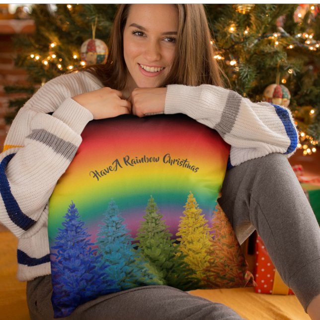 Coussin Arbre de Noël Rainbow personnalisé (Créateur téléchargé)