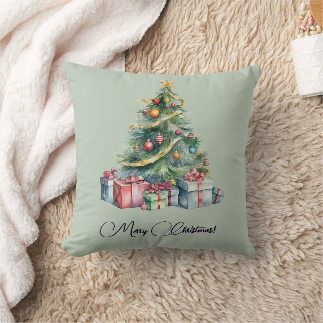 Coussin Arbre de Noël Rainbow Watercolor (Couverture)
