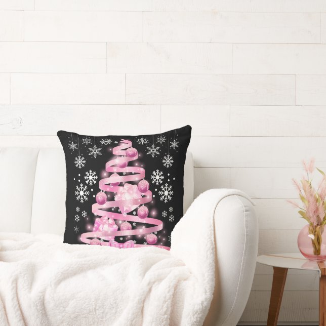 Coussin Arbre de Noël rose pâle blanc Snowflake (Canapé)