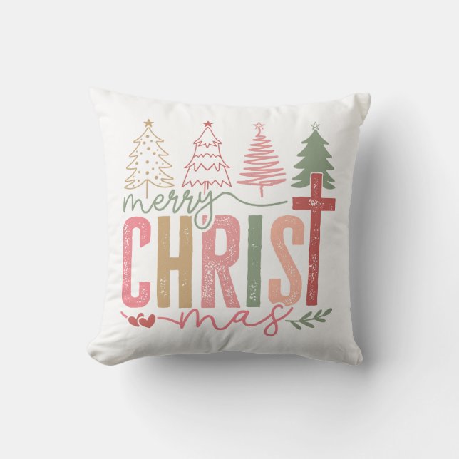 Coussin Arbre de Noël rustique pastel joyeux Christ mas (Recto)
