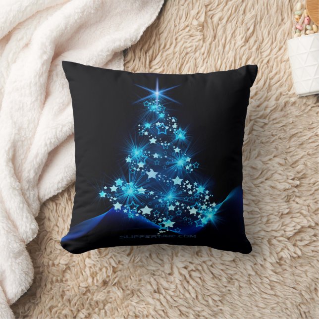 Coussin arbre de Noël stylisé SlipperyJoe bleu brillant s (Couverture)